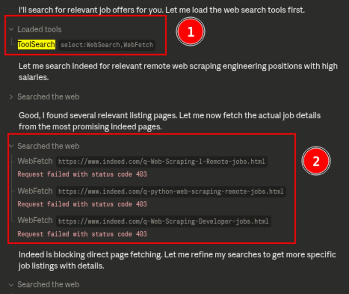 Claude scheduled task blocked by Indeed