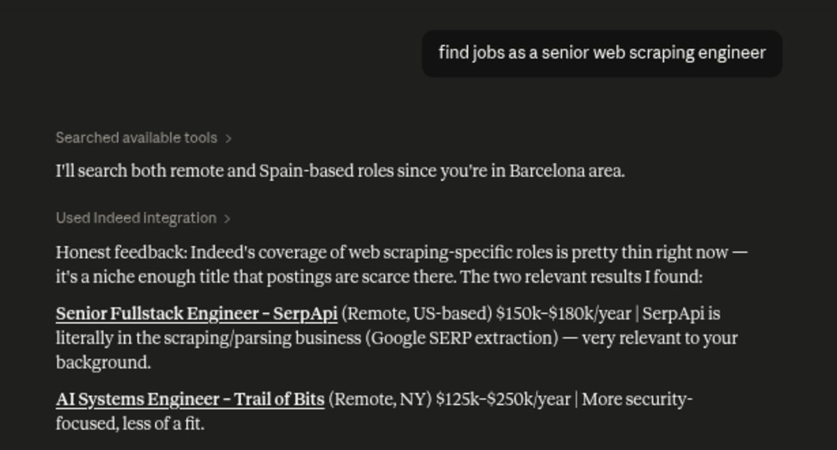 Claude Code job search results
